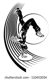 Freestyle dancer. Black and white figure of the freestyle dancer over abstract background.