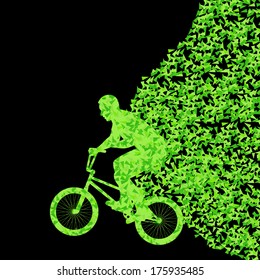 Freestyle extreme cyclist silhouette sport abstract vector background concept made of triangular fragments explosion