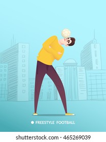Freestyle Football vector illustration. Man performs trick with the football. Urban Freestyle Soccer.
