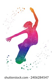 Freestyle girl on a skateboard. Vector illustration. Sketch for creativity.