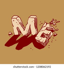 freestyle hand drawn 3D stone typography, writes on the ground with stone block to "me", vector illustration.