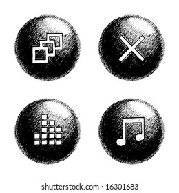 Iconos dibujados a mano en estilo libre para la interfaz multimedia.