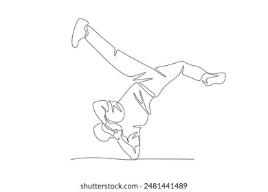 Freestyle male break dancer with elbows. Break dancing concept one-line drawing