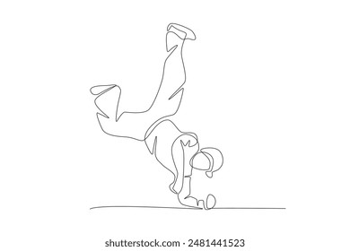 Freestyle male break dancer with elbows and hands. Break dancing concept one-line drawing