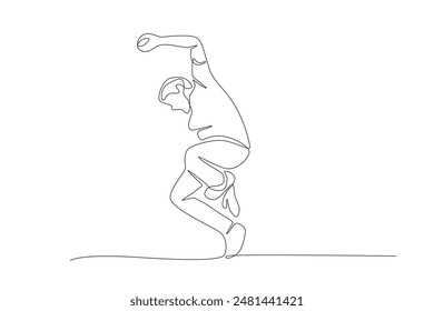 Freestyle male break dancer on one leg. Break dancing concept one-line drawing