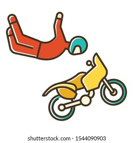 Freestyle motocross color icon. Motorcycle stunt riding. Person performing motorcycling air stunt. Extreme sport. Isolated vector illustration