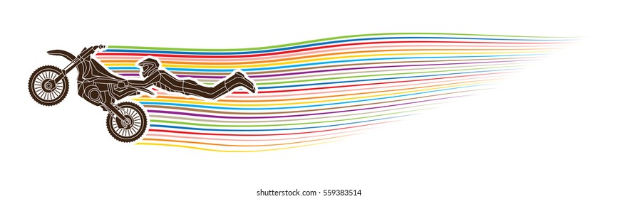 Freestyle Motocross flying trick designed with line colorful graphic vector
