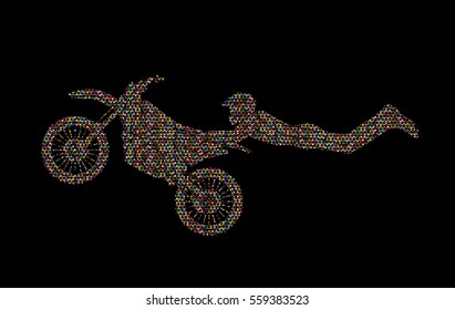 Freestyle Motocross flying trick designed using mosaic pattern graphic vector