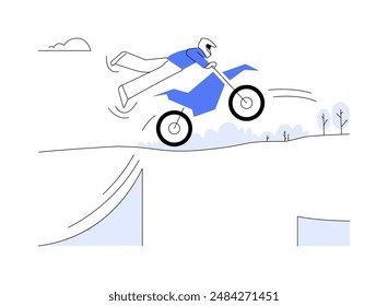 Ilustración vectorial de concepto abstracto de motocross Freestyle. Hombre en casco que muestra el rendimiento de motocross estilo libre, carreras profesionales, campeonato de automovilismo, transporte deportivo metáfora abstracta.