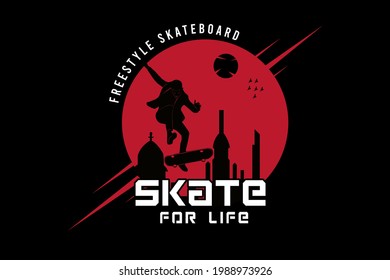 freestyle skateboard skate for life color red and black