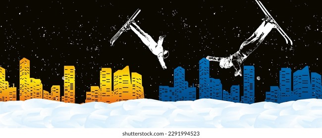 Ilustración del vector de salto de esquí de estilo libre