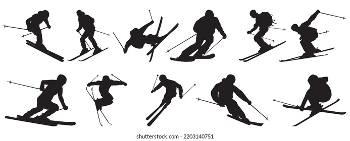 Freestyle Skier Silhouette collection.skiers vector illustration 