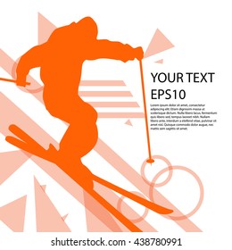 Freestyle skier silhouette colorful modern design background