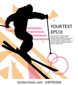 Freestyle skier silhouette colorful modern design background