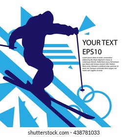 Freestyle skier silhouette colorful modern design background