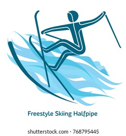 Freestyle Skiing Halfpipe icon. Olympic species of events in 2018. Winter sports games icons, vector pictograms for web, print and other projects. Vector illustration isolated on a white background