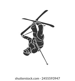 Freestyle Skiing Icon Silhouette Illustration. Winter Sports Vector Graphic Pictogram Symbol Clip Art. Doodle Sketch Black Sign.