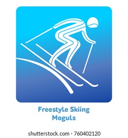 Freestyle Skiing Moguls icon. Olympic species of events in 2018. Winter sports games icons, vector pictograms for web, print and other projects. Vector illustration isolated on a white background