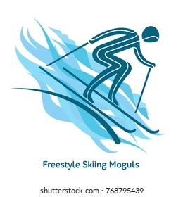 Freestyle Skiing Moguls icon. Olympic species of events in 2018. Winter sports games icons, vector pictograms for web, print and other projects. Vector illustration isolated on a white background