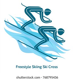 Freestyle Skiing Ski Cross icon. Olympic species of events in 2018. Winter sports games icons, vector pictograms for web, print and other projects. Vector illustration isolated on a white background