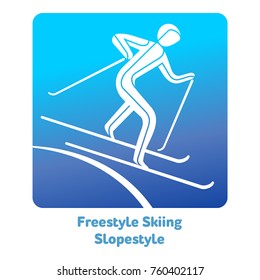 Freestyle Skiing Slopestyle icon. Olympic species of events in 2018. Winter sports games icons, vector pictograms for web, print and other projects. Vector illustration isolated on a white background