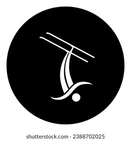 A freestyle skiing symbol in the center. Isolated white symbol in black circle. Vector illustration on white background