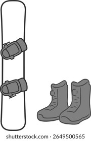 Freestyle Snowboard Set with Bindings and Boots Illustration