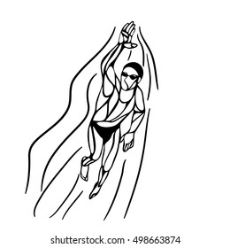 Freestyle Swimmer Black Silhouette. Sport swimming, front crawl. Vector Professional Swimming Illustration