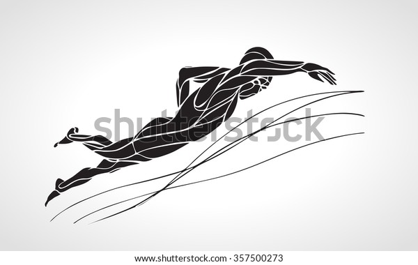 Freestyle Swimmer\
Black Silhouette. Sport swimming, front crawl. Vector Professional\
Swimming\
Illustration