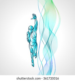 Freestyle Swimmer Color Silhouette. Sport swimming, front crawl. Vector Professional Swimming Illustration