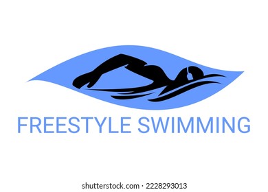 freestyle swimming sport vector line icon. sport pictogram, vector illustration.