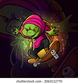 The freestyle turtle with the skateboard esport mascot design of illustration