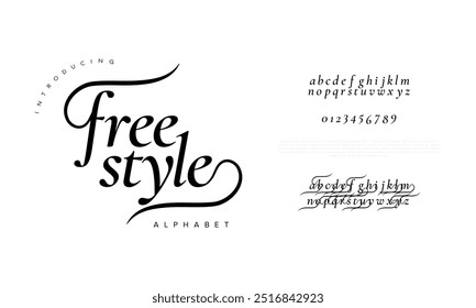 Freestyle tipografia beleza moda elegante minimalista serif italic fontes decorativo casamento vintage retro logos. Logotipo de fonte de luxo mínimo alfabeto. Ilustração vetorial