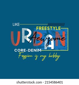 ilustración urbana Premium Vector de estilo libre de un gráfico de texto. impresión de pantalla adecuada y DTF para el conjunto de diseño masculino de camisetas impresas, camisas, traje de panadería, botones para niños, etc.