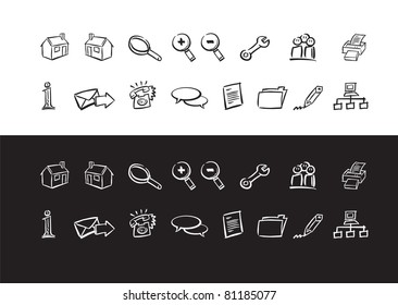 Freestyle Web Icons - starter set A set of vector illustrated web icons in a more painterly style. Fully editable.