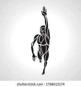 Mujer De Estilo Libre Nadando Silhouette. Crawl. vector de natación deportiva