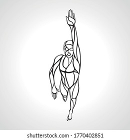 Mujer De Estilo Libre Nadando Silhouette. Crawl. vector de natación deportiva