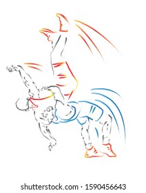 a freestyle wrestler throw, silhouette