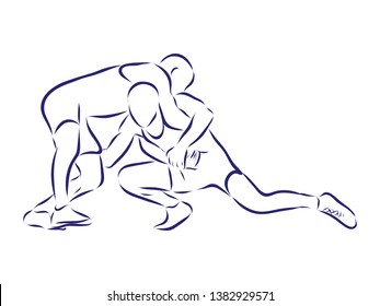 Freestyle wrestling contour vector illustration