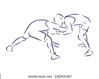 Freestyle wrestling contour vector illustration