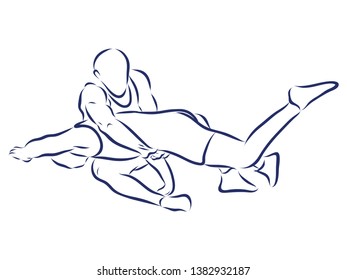 Freestyle Wrestling Contour Vector Illustration