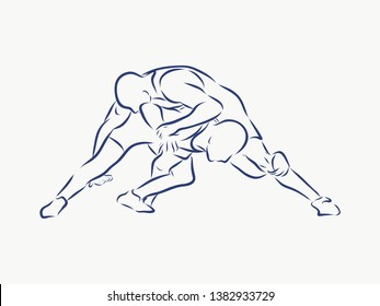 Freestyle wrestling contour vector illustration