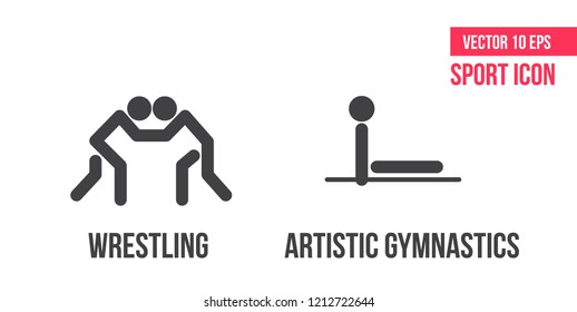 Freestyle wrestling, greco-roman wrestling und artistic gymnastics  sport icons, logo. athlete pictogram, logo.