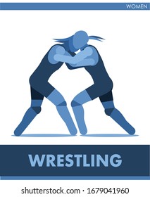 Freestyle wrestling icon vector. Female. Pictogram women sport. Logo. Match girls. Symbolic image is one of a series. Greco-Roman. Isolated.