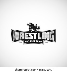 Freestyle Wrestling logo, sign, illustration. Template for gym, print, sticker, cover, poster or any art works. Vector illustration.