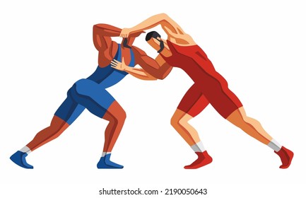 Freestyle Wrestling. Painted Athletes. Vector Graphics