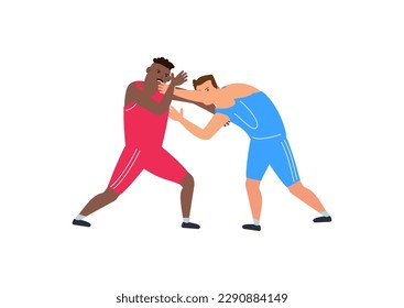 freestyle wrestling two men wrestlers sparring vector illustration