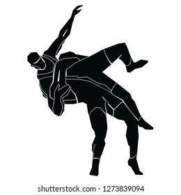 Freestyle wrestling. Vector silhouettes of athletes. Vector shape graphics