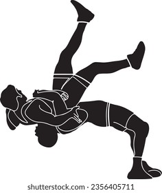 Freestyle Wrestling Vector Silhouettes - Dynamic Grappling, Wrestlers Silhouette in Action - Vector Shape Graphics, Dynamic Wrestling Silhouette - Vector Illustration