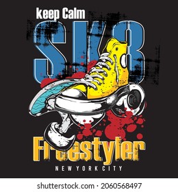 Freestyler, Keep Calm Sk8 SakteBoarding, Graphic Design typography - vector illustration